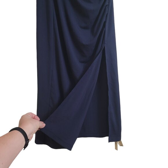 OGL MOVE Midnight Navy Blue Ruching Slit Midi Skirt Pull On Women’s Size‎ XS NWT - Picture 8 of 15